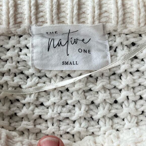 The Native One Cable Knit Sweater Cropped Dropped Shoulder Chunky Ivory Small - Picture 3 of 8